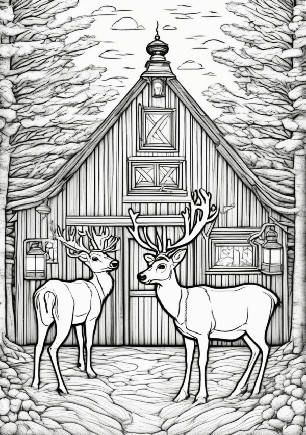 Christmas Reindeer Barn Coloring Book - 11 Pages - Image 3