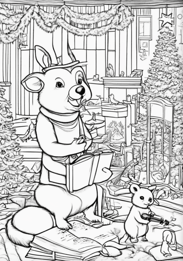 Enchanting Christmas Coloring Book - Whimsical Animal Scenes - 11 Pages - Image 2