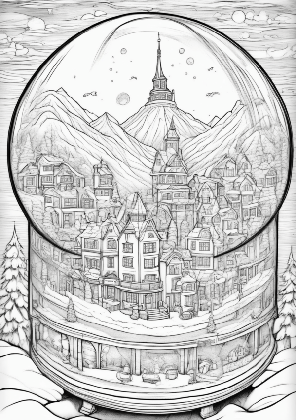 Intricate Christmas Village Coloring Book - 11 Pages - Image 2