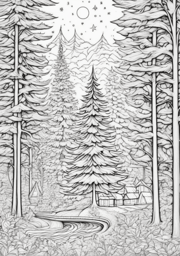 Christmas Forest Scenes Coloring Book - 11 Pages - Image 3