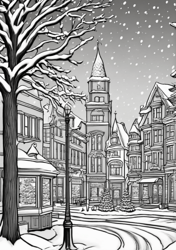 Christmas Town Tranquility Coloring Book Digital - 11 Pages - Image 3