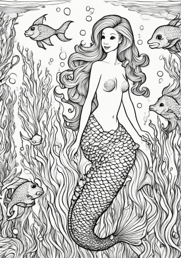 Christmas Mermaid Coloring Book - 11 Pages - Image 3