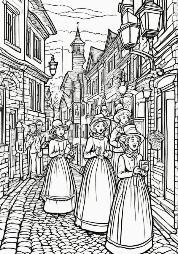 Victorian Christmas Carolers Coloring Book - 11 Pages - Image 2