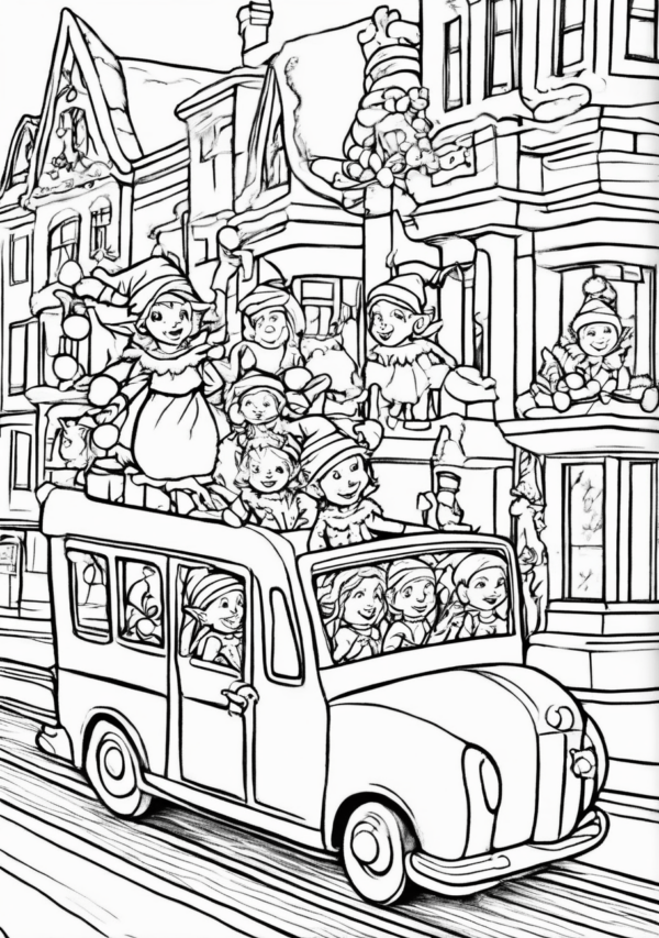 Charming Christmas Elf Scenes Coloring Book - 11 Pages - Image 3