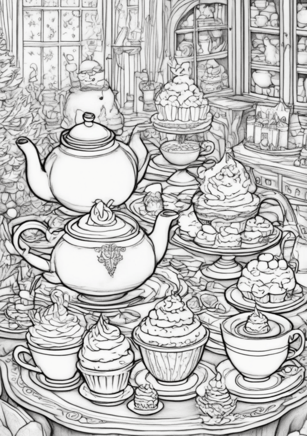 Christmas Tea Party Coloring Book - Digital Download - 11 Pages - Image 2