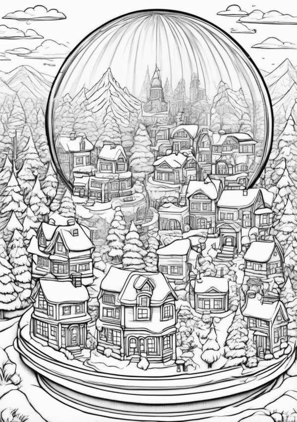 Intricate Christmas Village Coloring Book - 11 Pages - Image 3