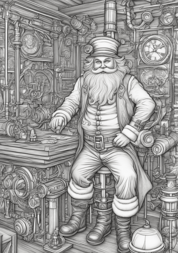 Steampunk Santa Digital Coloring Book - 11 Pages - Image 3