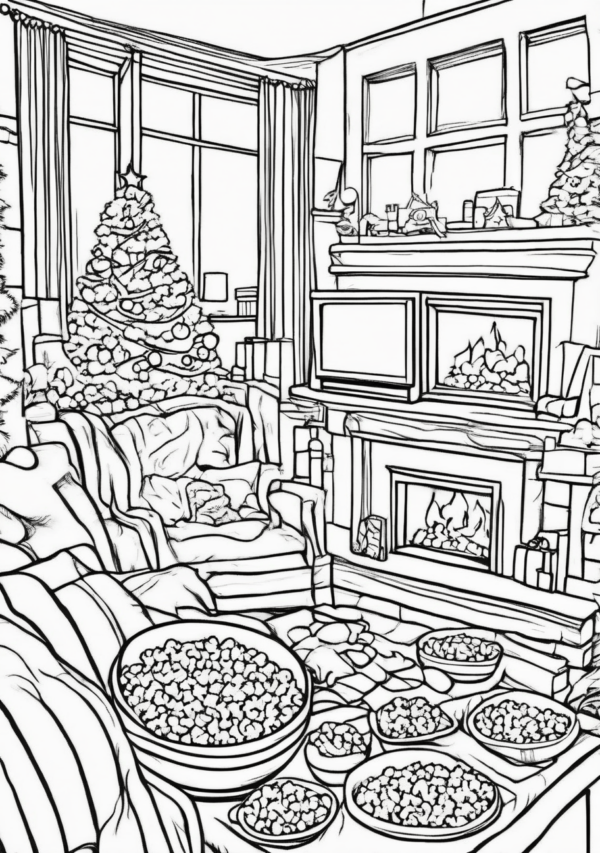 Christmas Coloring Book: Cozy Scenes & Popcorn Fun - 11 Pages - Image 4