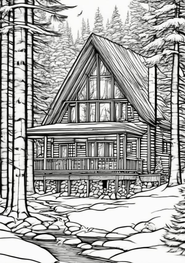 Christmas Coloring Book: Cozy Cabin Scenes - 11 Pages - Image 3