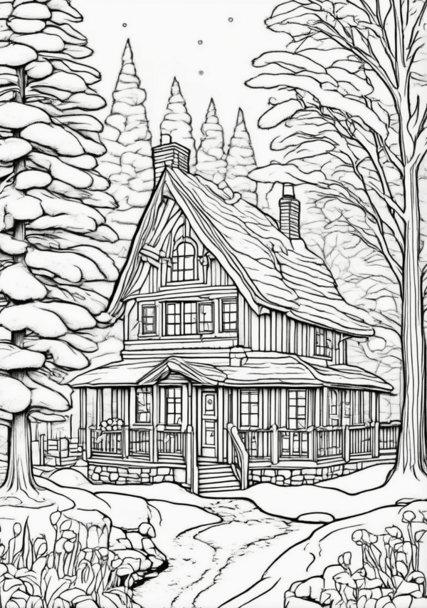 Charming Christmas Cabins Coloring Book - 11 Pages - Image 4