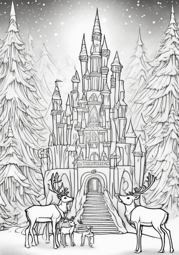 Magical Christmas Coloring Book with Castles and Reindeer - 11 Pages - Image 2