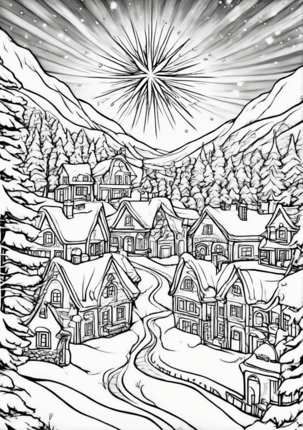 Christmas Village Coloring Book for Creative Relaxation - 11 Pages - Image 4