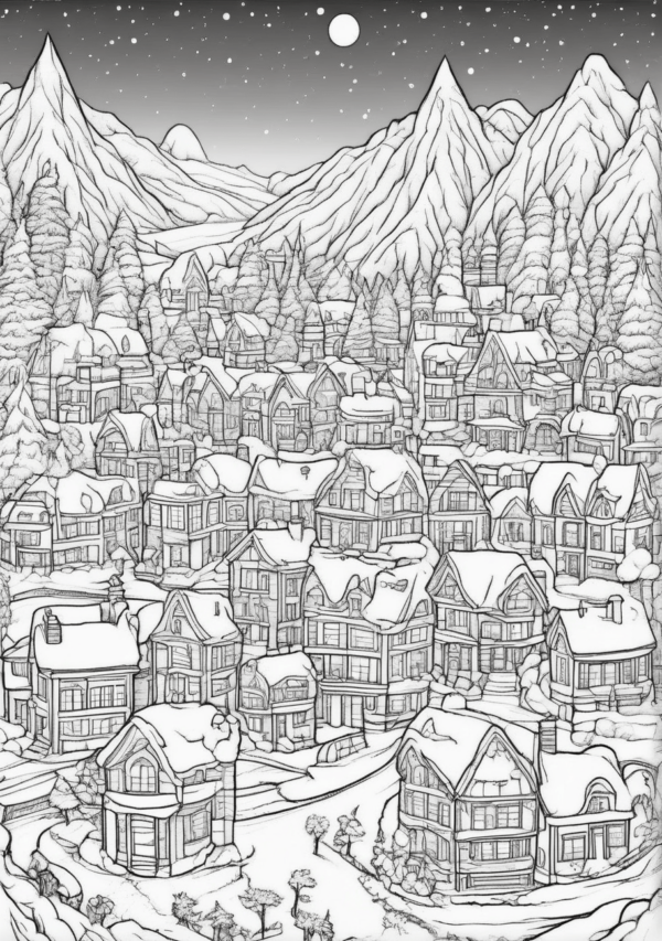 Intricate Christmas Village Coloring Book - 11 Pages - Image 4