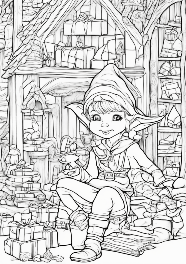 Enchanting Christmas Elf Coloring Pages - 11 Pages - Image 4