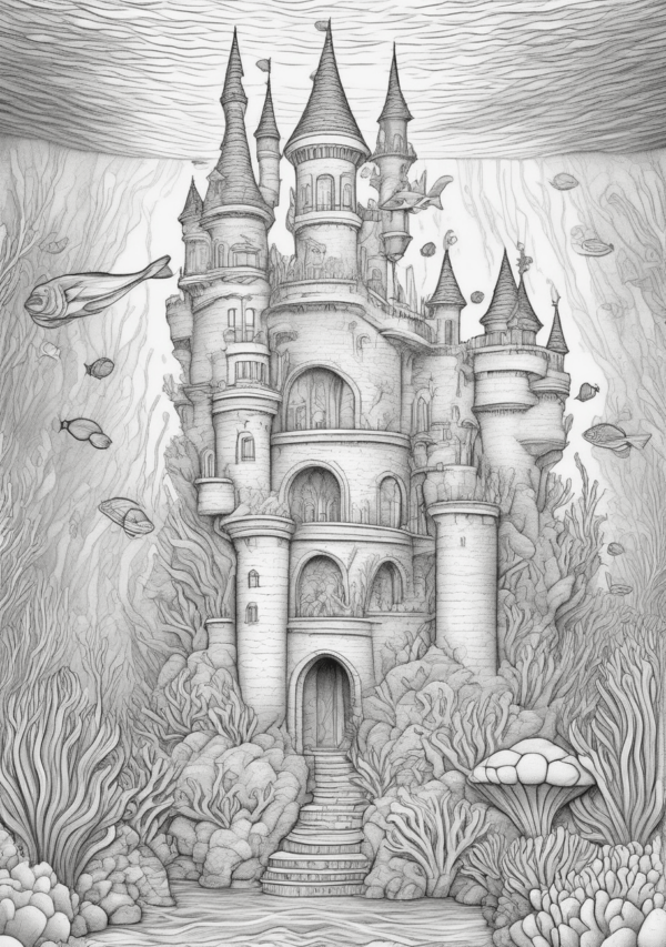 Underwater Castles Christmas Coloring Book - 11 Pages - Image 3