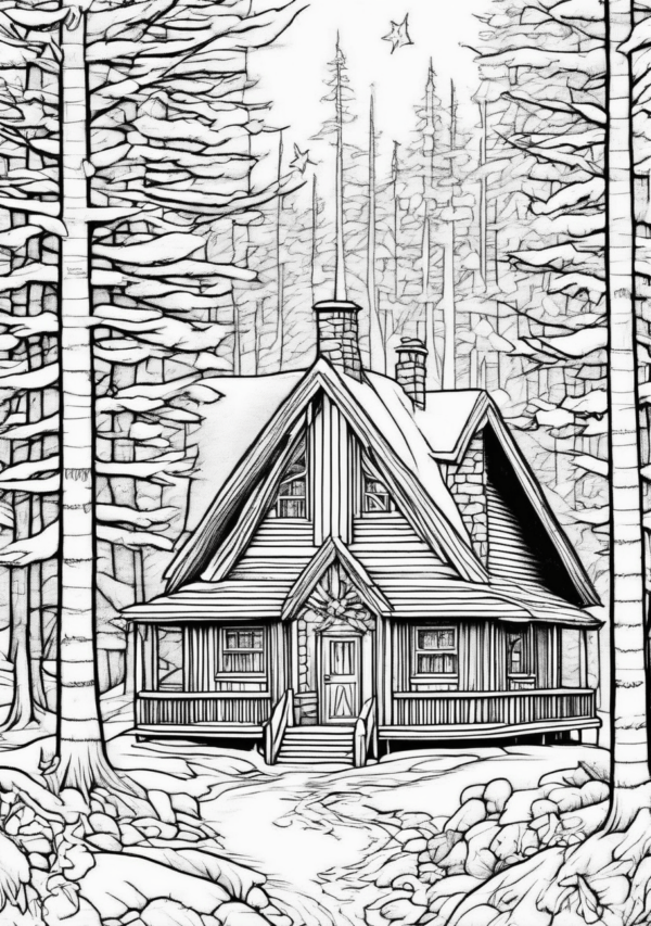 Christmas Coloring Book: Cozy Cabins and Woodland Animals - 11 Pages - Image 4