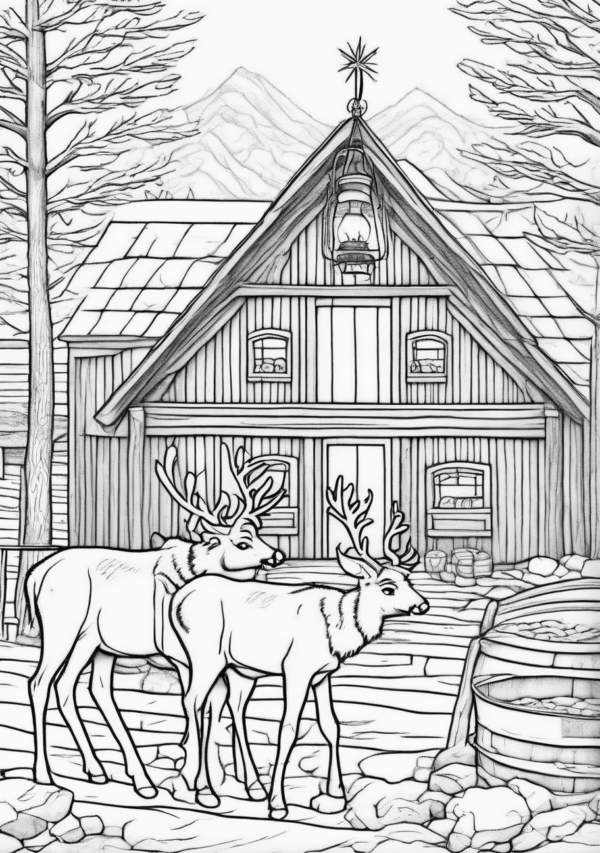 Christmas Reindeer Barn Coloring Book - 11 Pages - Image 4