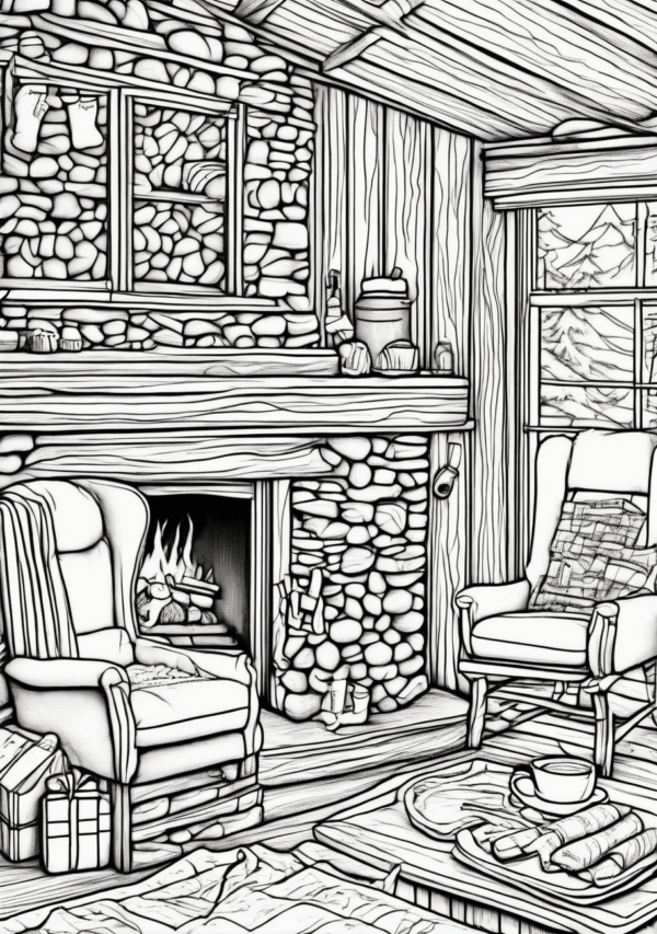 Digital Christmas Coloring Book with Cozy Cabin Designs - 11 Pages - Image 3