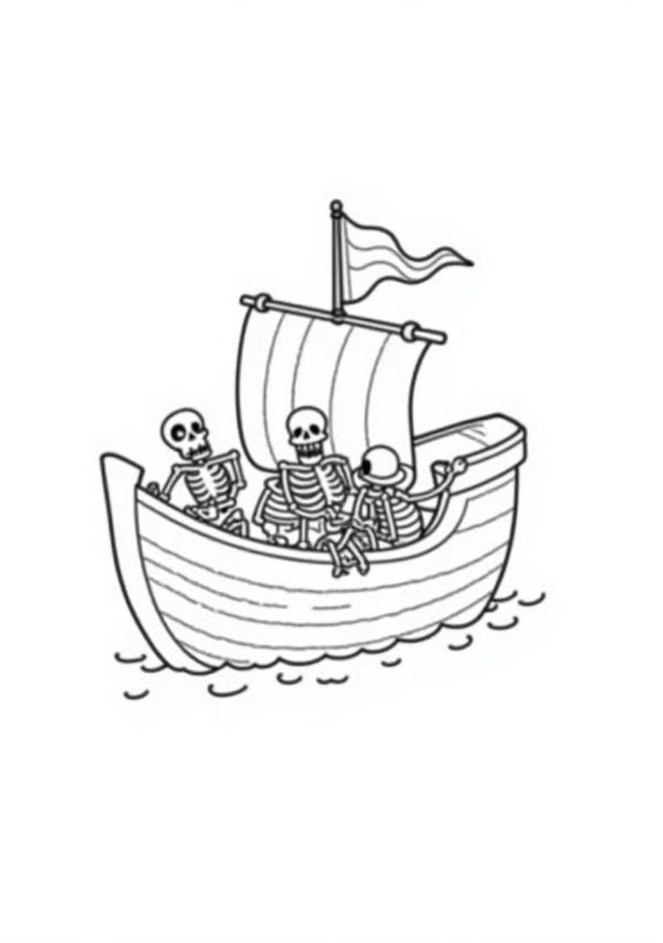 Halloween Skeleton Boat Coloring Book - 11 Pages - Image 2