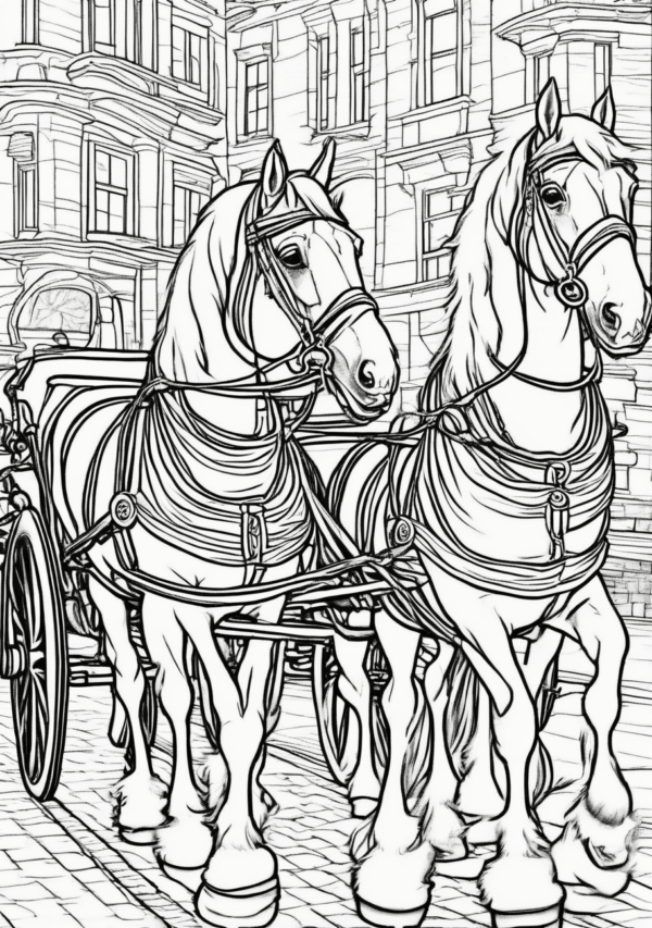 Charming Christmas Horse Carriage Coloring Book - 11 Pages - Image 3