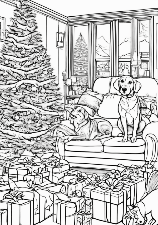 Festive Dogs in Christmas Scenes Coloring Book - 11 Pages - Image 4