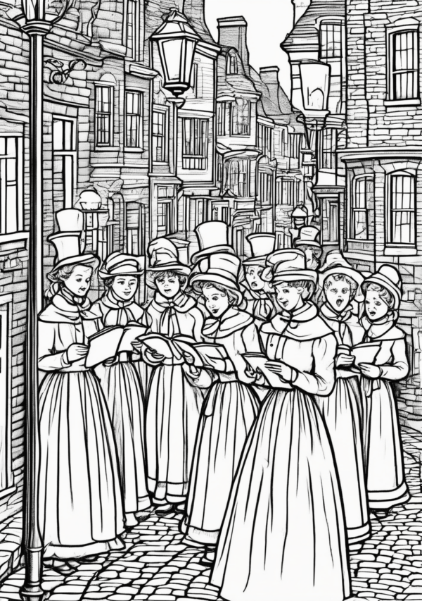 Victorian Christmas Carolers Coloring Book - 11 Pages - Image 3