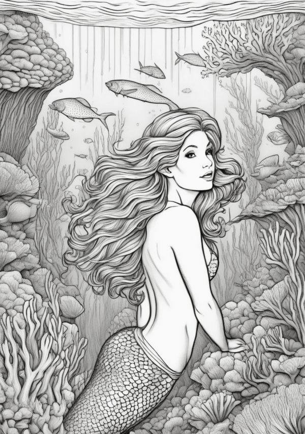 Exquisite Christmas Mermaid Coloring Book - Digital Download - 11 Pages