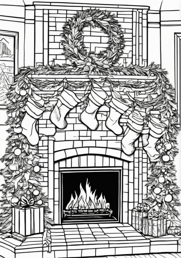 Cozy Christmas Fireplace Coloring Book - Digital Download - 11 Pages - Image 4