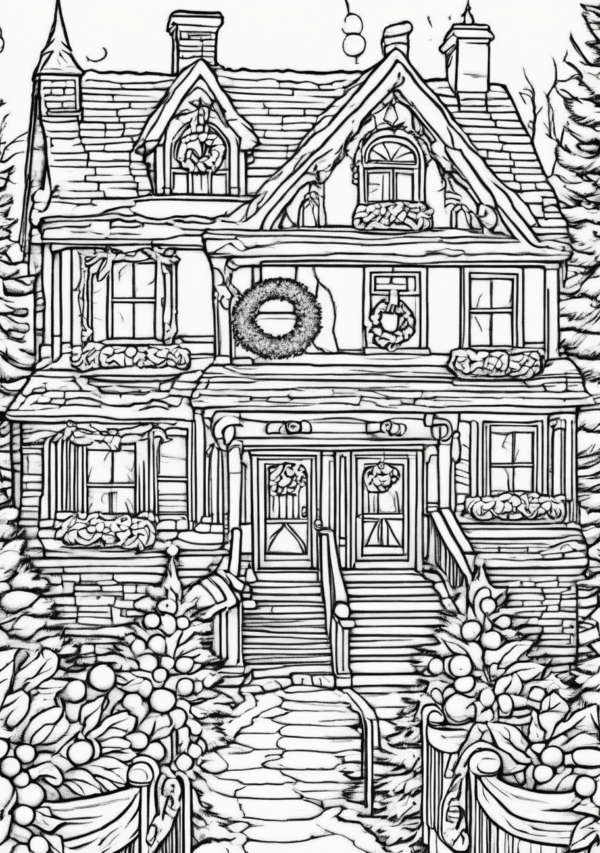 Christmas Village Scenes Coloring Book - 11 Pages - Image 3