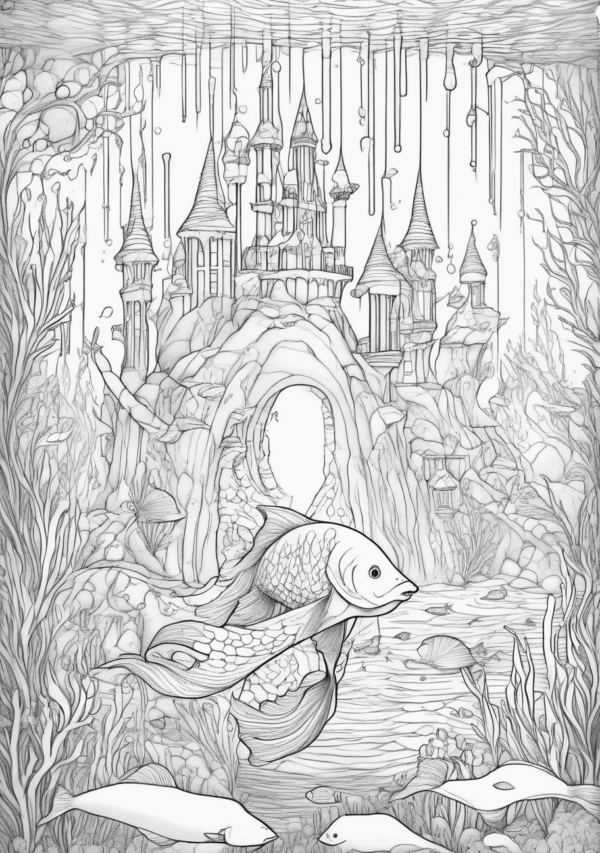 Christmas Mermaid Coloring Book: Enchanting Underwater Castles - 11 Pages