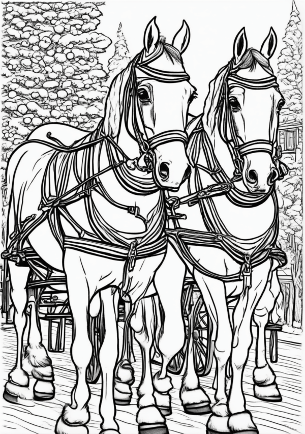 Charming Christmas Horse Carriage Coloring Book - 11 Pages - Image 4