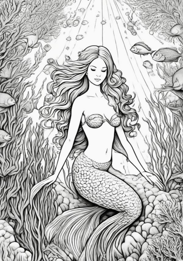 Exquisite Christmas Mermaid Coloring Book - 11 Pages - Image 4