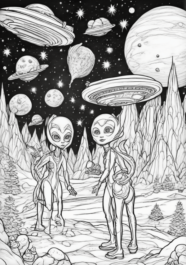 Cosmic Christmas Coloring Book: Unique Alien Holiday Designs - 11 Pages - Image 2