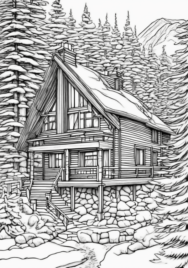 Christmas Coloring Book: Cozy Cabin Scenes - 11 Pages - Image 4