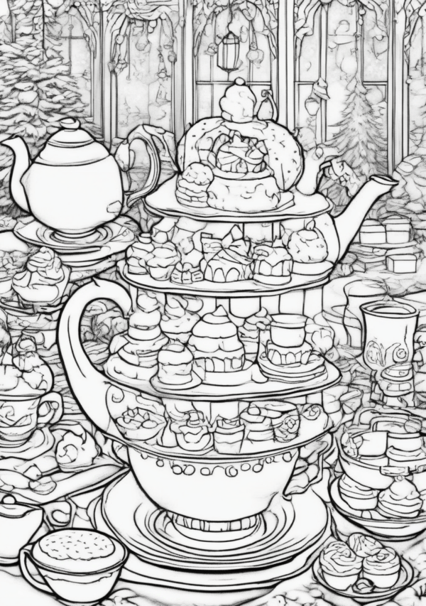 Christmas Tea Party Coloring Book - Digital Download - 11 Pages - Image 3