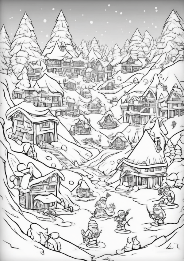 Christmas Coloring Book: Cozy Winter Village Scenes - 11 Pages - Image 3