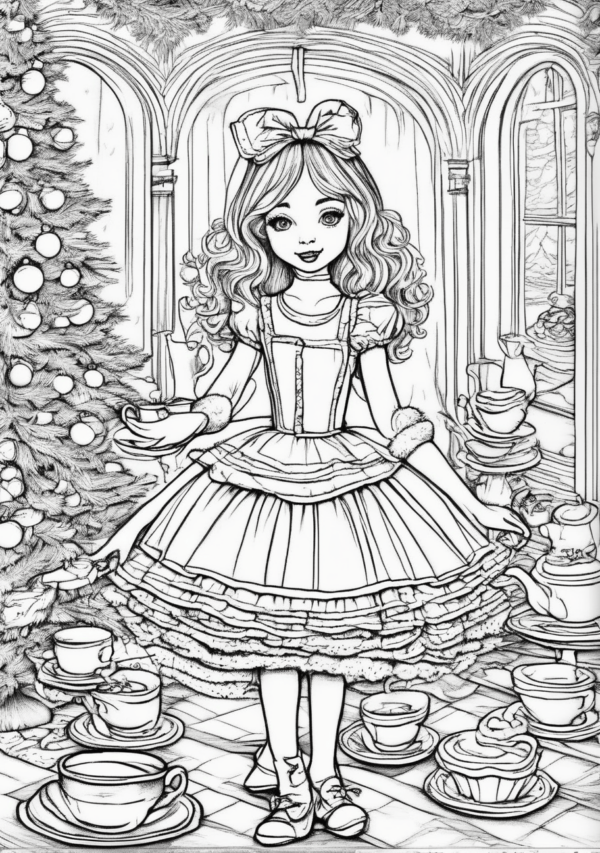 Christmas Tea Party Coloring Book - 11 Pages - Image 3