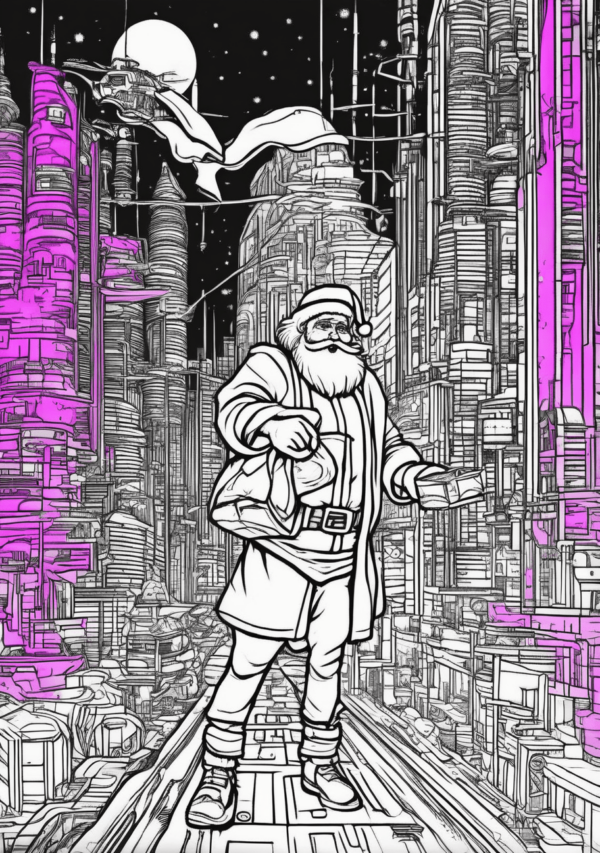 Futuristic Christmas Coloring Book - Intricate Santa Designs - 11 Pages - Image 3