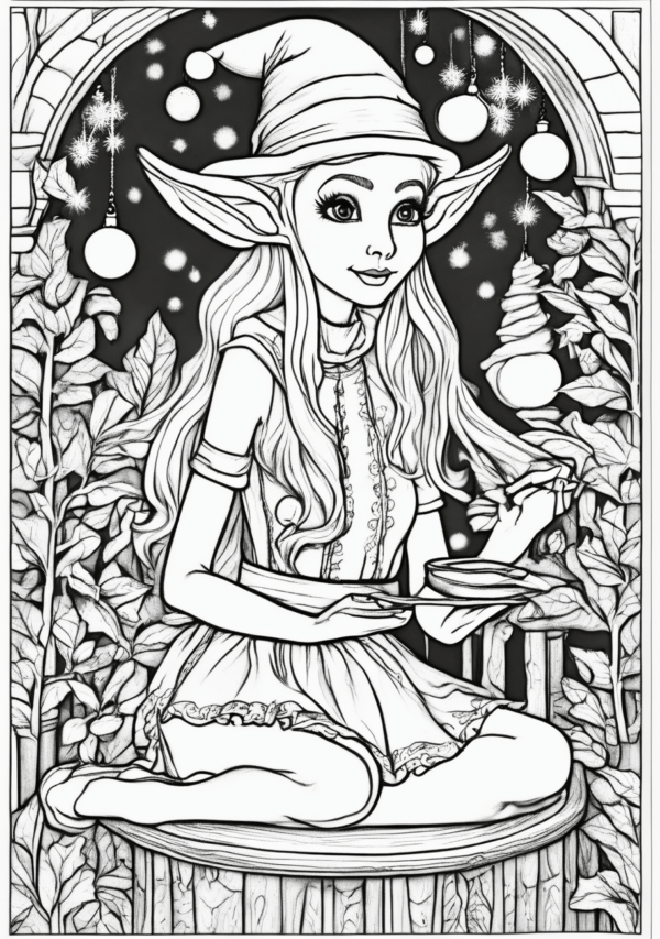 Enchanting Christmas Elf Coloring Book - 11 Pages - Image 2