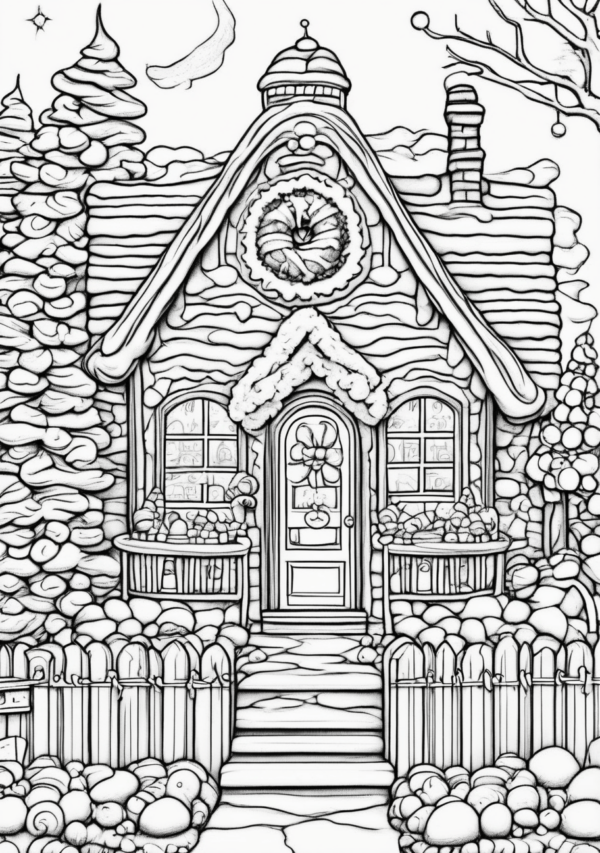 Charming Christmas Cottage Coloring Pages - 11 Pages - Image 2