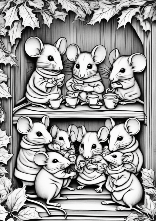 Charming Christmas Mice Coloring Book - 11 Pages - Image 2