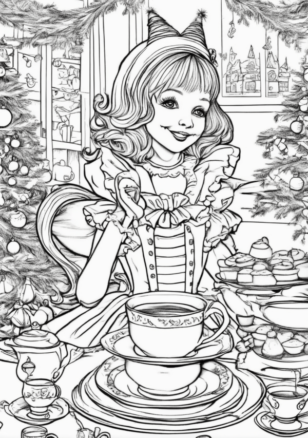 Christmas Tea Party Coloring Book - 11 Pages - Image 4