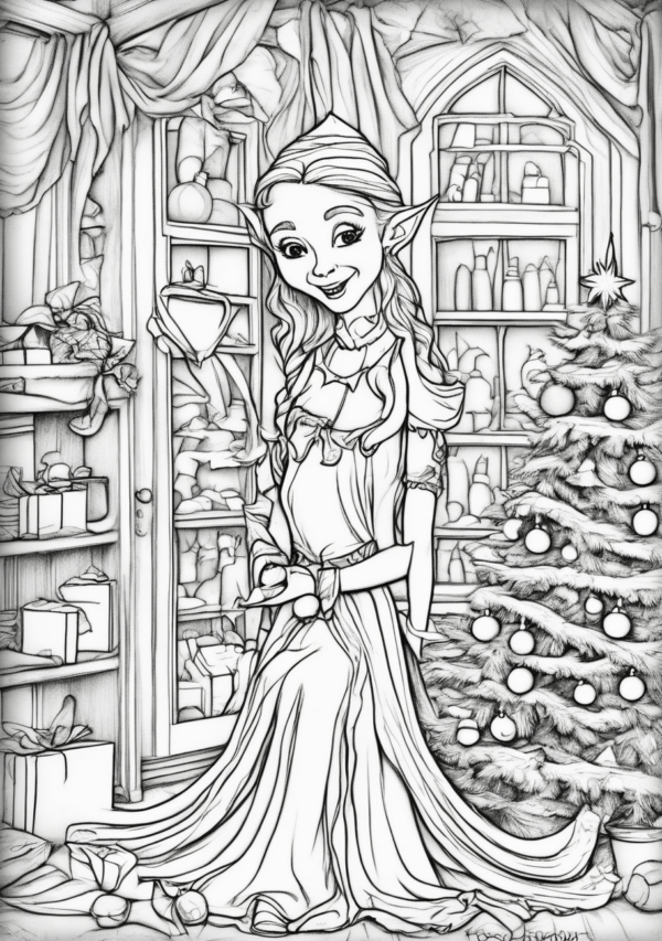 Enchanting Christmas Elf Coloring Book - 11 Pages - Image 3