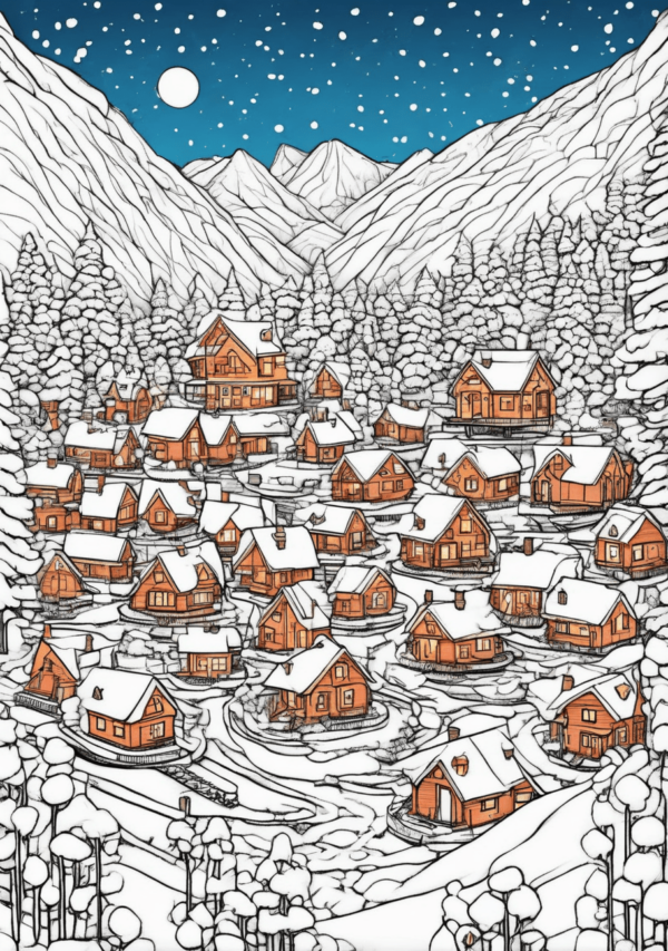 Charming Christmas Village Coloring Book - 11 Pages - Image 4