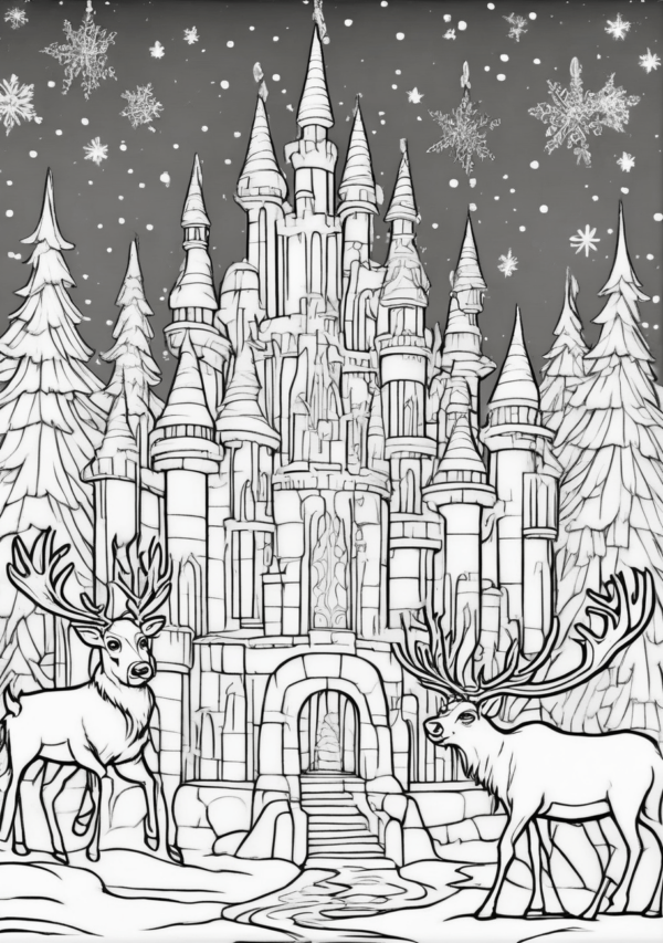 Magical Christmas Coloring Book with Castles and Reindeer - 11 Pages - Image 3