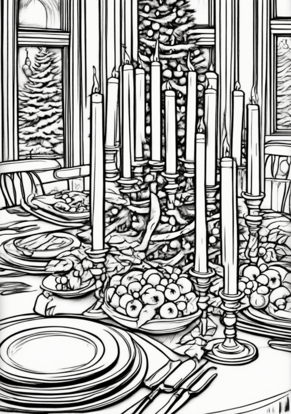 Beautiful Christmas Table Settings Coloring Pages - 11 Pages - Image 2