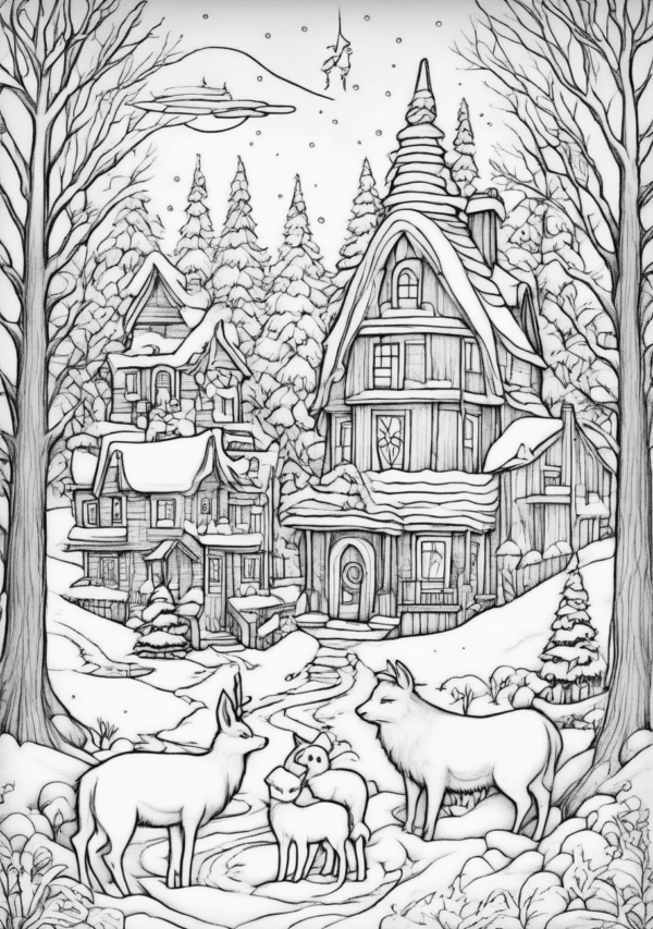 Enchanting Christmas Village Coloring Book - 11 Pages - Image 4