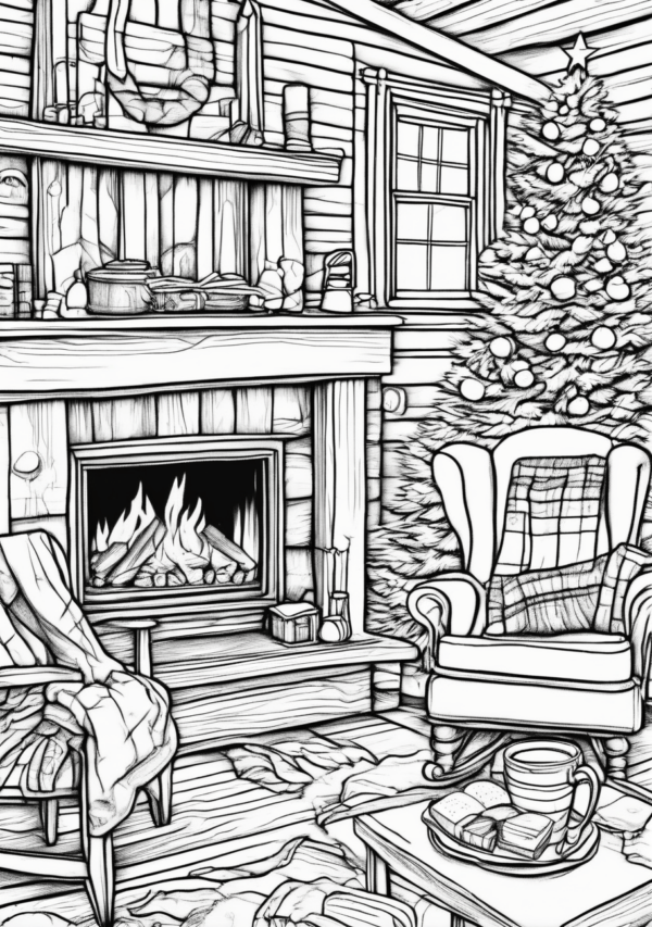 Digital Christmas Coloring Book with Cozy Cabin Designs - 11 Pages - Image 4