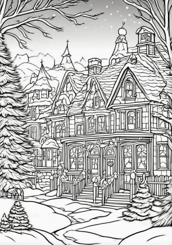 Christmas Village Scenes Coloring Book - 11 Pages - Image 4