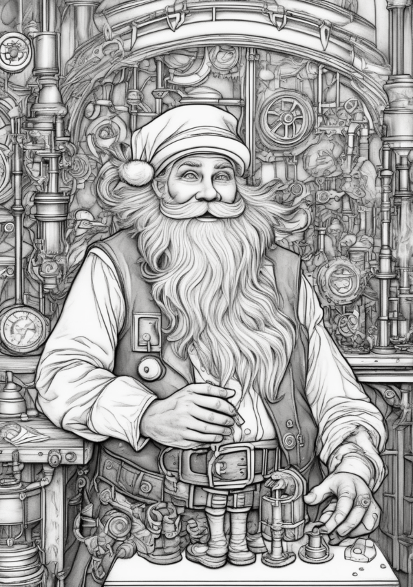 Steampunk Santa Digital Coloring Book - 11 Pages - Image 4